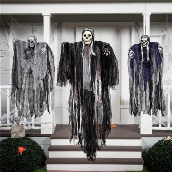 3 Pack Hanging Halloween Skeleton Ghosts Decorations Grim Reapers for Best Hall - Picture 7 of 8